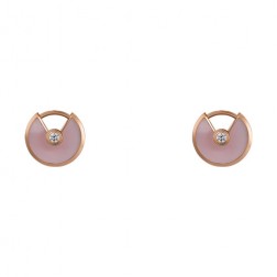 amulette de cartier pink gold earring Pink Opal inlaid with two diamonds replica