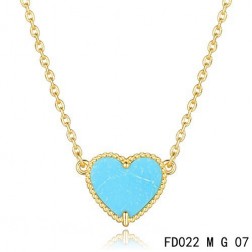 Van Cleef Arpels Sweet Alhambra Heart Necklace Yellow Gold Turquoise