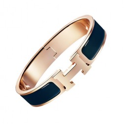 Hermes clic H bracelet pink gold narrow Biarritz blue enamel replica