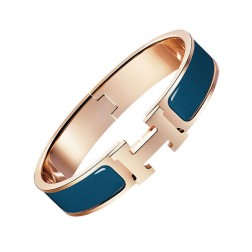 Hermes clic H bracelet pink gold narrow Genoa blue enamel replica