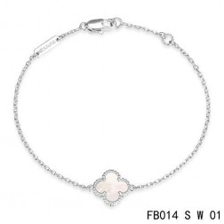 Van Cleef & Arpels Sweet Alhambra Clover Bracelet in White Gold,White Mothe-of-parl