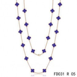 Van Cleef & Arpels Vintage Alhambra 20 Motifs Long Necklace Pink Gold Lapis lazuli