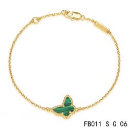 Van Cleef & Arpels Sweet Alhambra Butterfly mini Bracelet in Yellow Gold with Malachite