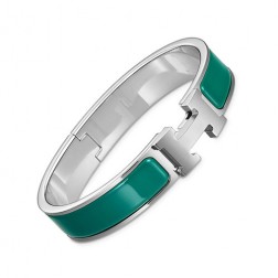 Hermes clic H bracelet white gold narrow blue green enamel replica