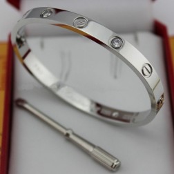 cartier love bracelet white gold plated real with 4 Diamonds replica