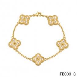 Van Cleef & Arpels Vintage Alhambra Bracelet Yellow Gold with 5 Diamond Motifs