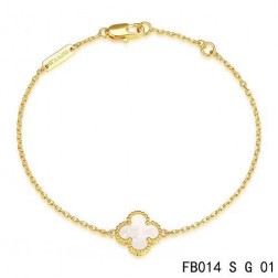 Van Cleef & Arpels Sweet Alhambra Clover Bracelet in Yellow Gold,White Mothe-of-parl