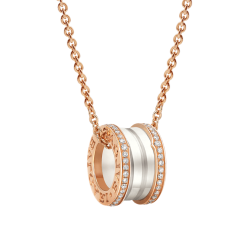 Bvlgari B.ZERO1 necklace pink gold white ceramic with pave diamonds pendant CL856794 replica