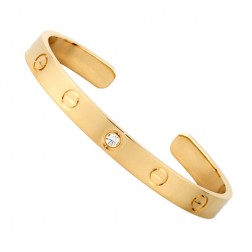 cartier cuff bracelet plated real 18k yellow gold with one diamond replica