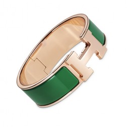 Hermes Clic Clac H bracelet pink gold wide pine green enamel replica