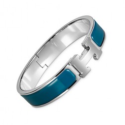 Hermes clic H bracelet white gold narrow deep blue enamel replica