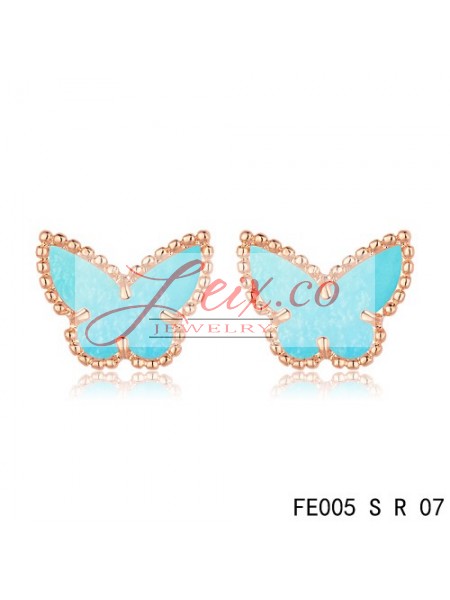 Van Cleef & Arpels Sweet Alhambra Turquoise Butterfly Earstuds Pink Gold