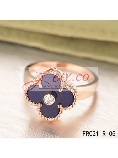 Van Cleef & Arpels Pink Gold Vintage Alhambra Ring Lapis lazuli with Diamond