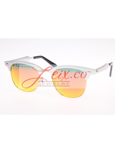 Ray Ban RB3507 Aluminum Clubmaster Sunglasses In Silver Orange Lens 137 40