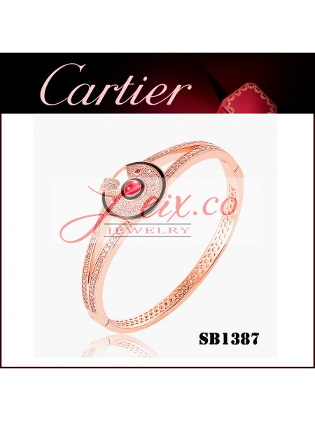 Amulette De Cartier Bracelet in Pink Gold Paved Diamonds with Ruby & Black Lacquer