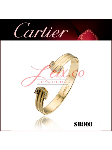 C De Cartier Cuff Bracelet in Yellow Gold with Paved Diamonds