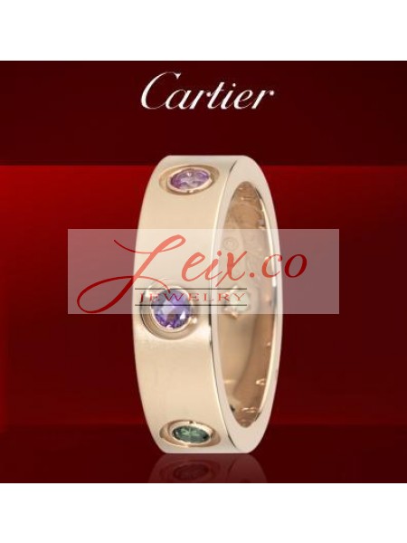 Cartier LOVE Ring in 18K Pink Gold With Coloured Stones