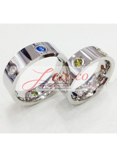 Cartier LOVE Ring in White Gold, Coloured Stones