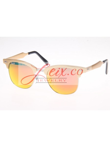 Ray Ban RB3507 Aluminum Clubmaster Sunglasses In Gold Orange Lens 139 85