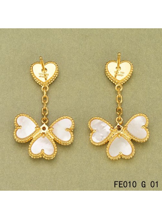 Sweet Alhambra Effeuillage Earclips Yellow Gold 4 White Mother-of-pearl