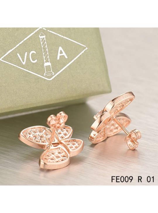 Van Cleef & Arpels Pink Gold Flying Beauties Two Butterfly Diamond Earrings
