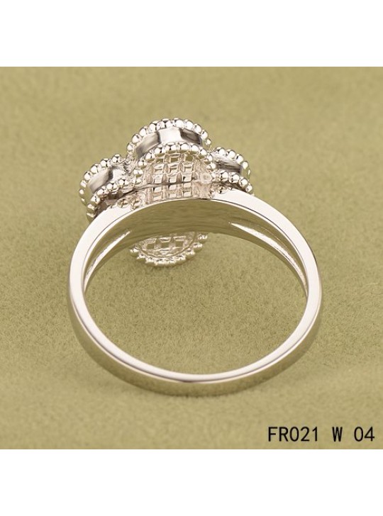Van Cleef & Arpels White Gold Vintage Alhambra Carnelian Ring with Diamond 