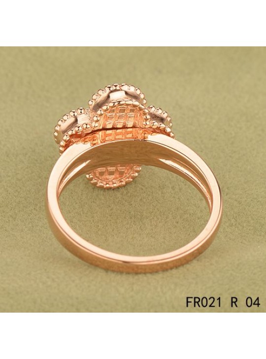 Van Cleef & Arpels Pink Gold Vintage Alhambra Carnelian Ring with Diamond 