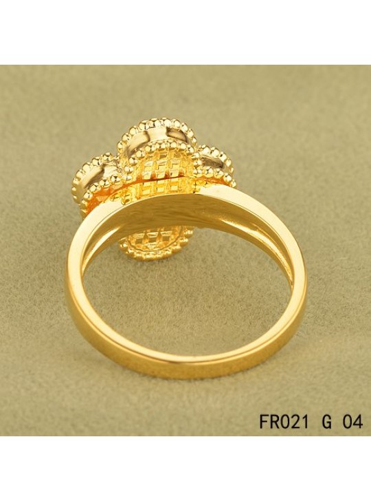 Van Cleef & Arpels Yellow Gold Vintage Alhambra Carnelian Ring with Diamond 