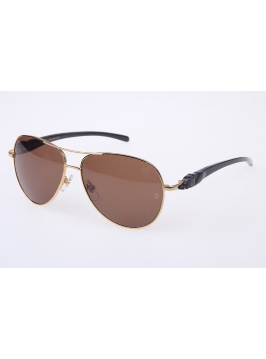 Cartier 6384093 Black natural horn Sunglasses In Gold Brown