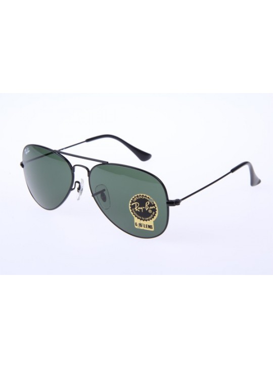 Ray Ban Aviator RB3025 55-14 Sunglasses In Black With Green Lens W3235