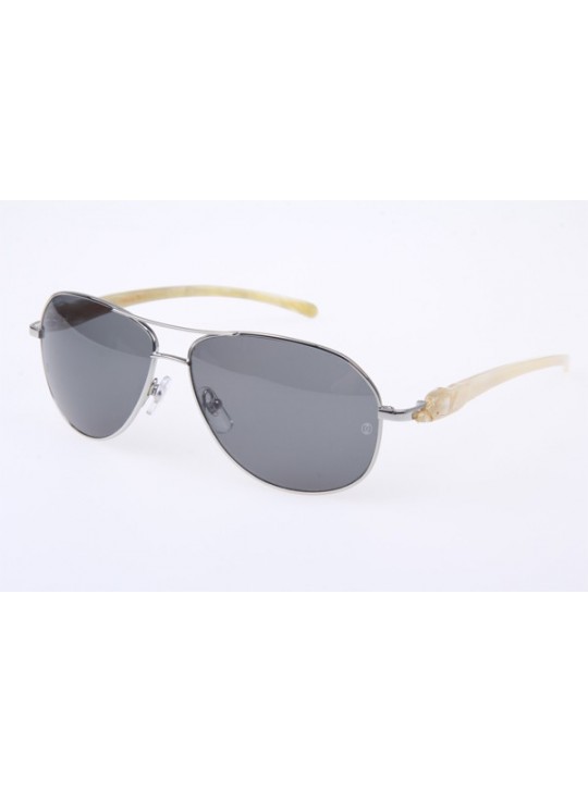 Cartier 6384199 White natural horn Sunglasses In Silver Grey