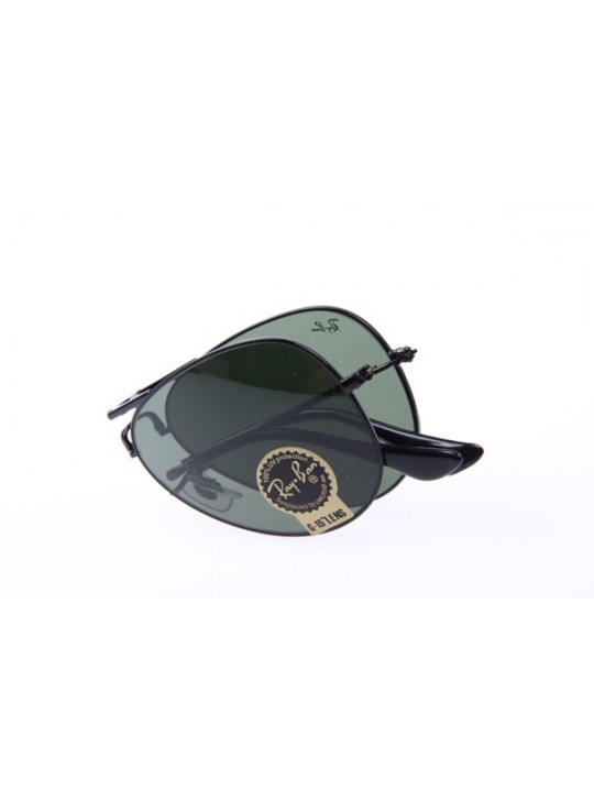 Ray Ban Aviator RB3479 Folding Sunglasses In Black With Green Lens L2823