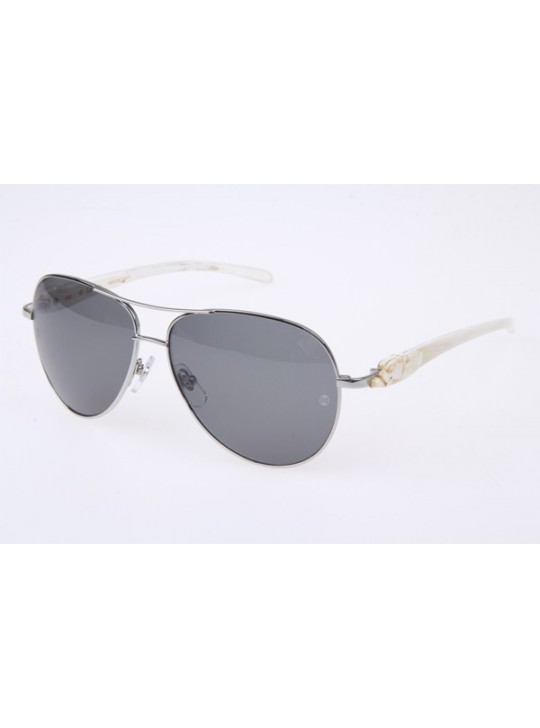Cartier 6384093 White natural horn Sunglasses In Silver Grey