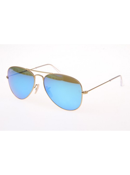 Ray Ban Aviator RB3025 55-14 Sunglasses In Matte Gold With Green Mirror Blue Lens 112 17