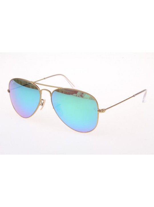 Ray Ban Aviator RB3025 55-14 Sunglasses In Matte Gold With Gray Mirror Green Lens 112 19