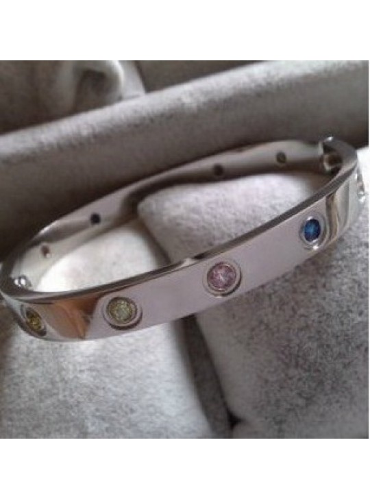 Cartier LOVE Bracelet in 18k White Gold With Coloured Stones