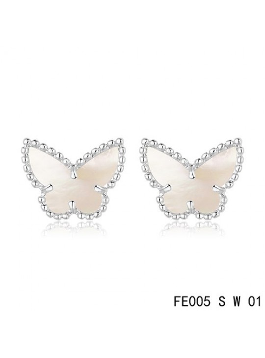 Van Cleef & Arpels Sweet Alhambra White Mother-of-pearl Butterfly Earstuds White Gold