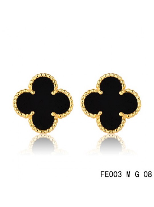 Van Cleef & Arpels Sweet Alhambra Earrings Yellow Gold,Black Onyx