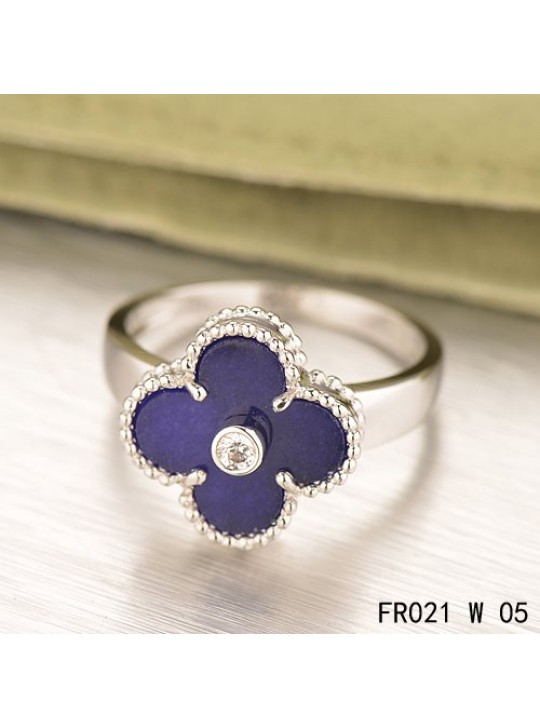 Van Cleef & Arpels White Gold Vintage Alhambra Ring Lapis lazuli with Diamond
