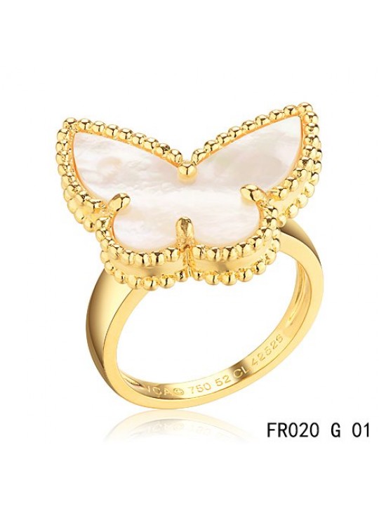 Van Cleef & Arpels Lucky Alhambra Butterfly Ring Yellow Gold with White Mother-of-pearl