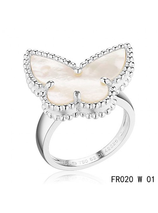 Van Cleef & Arpels Lucky Alhambra Butterfly Ring White Gold with White Mother-of-pearl