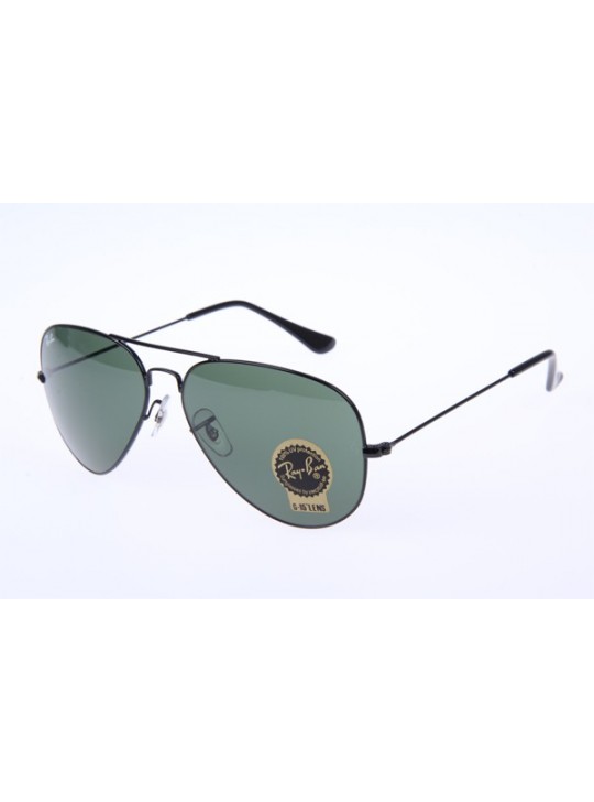 Ray Ban AVIATOR RB3025 58-14 Sunglasses in Black With Green Lens L2823