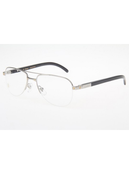 Cartier 6101002 Black Cattle Horn Eyeglasses In Silver