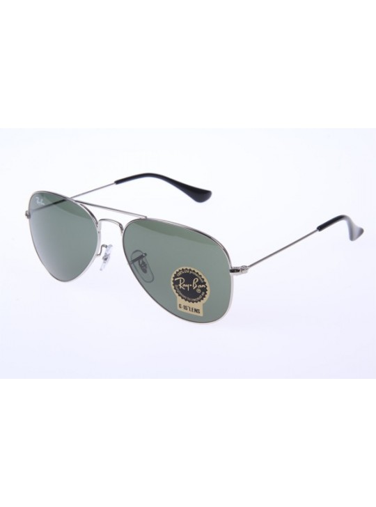 Ray Ban Aviator RB3025 55-14 Sunglasses In Silver With Green Lens 003