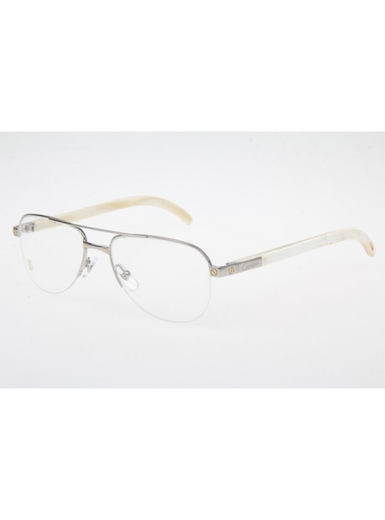 Cartier 6101002 White Natural Horn Eyeglasses In Silver