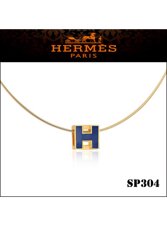 Hermes Cage d'H Navy Blue Lacquer Pendant Yellow Gold 