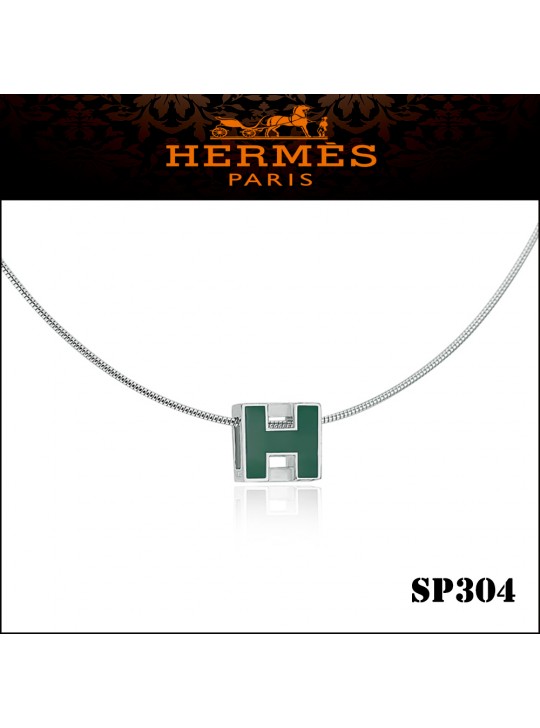 Hermes Cage d'H Green Lacquer Pendant Palladium 