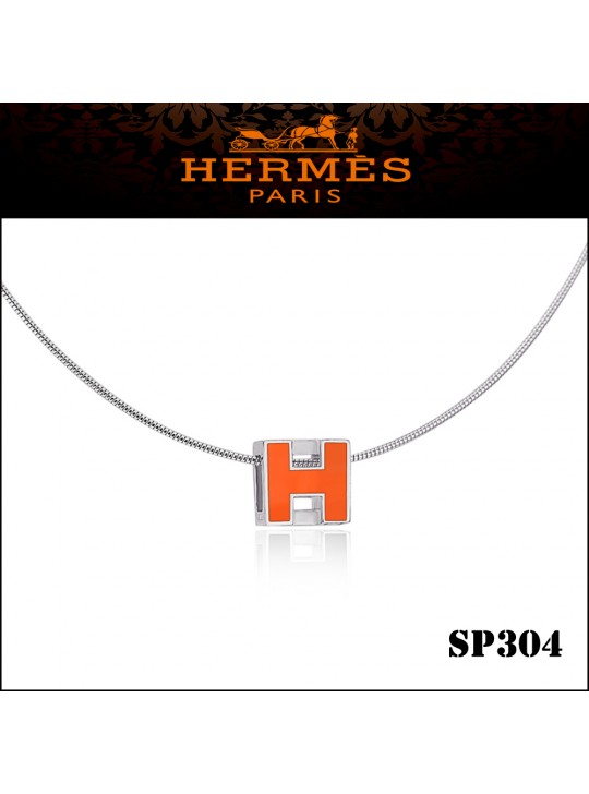 Hermes Cage d'H Orange Lacquer Pendant Palladium 