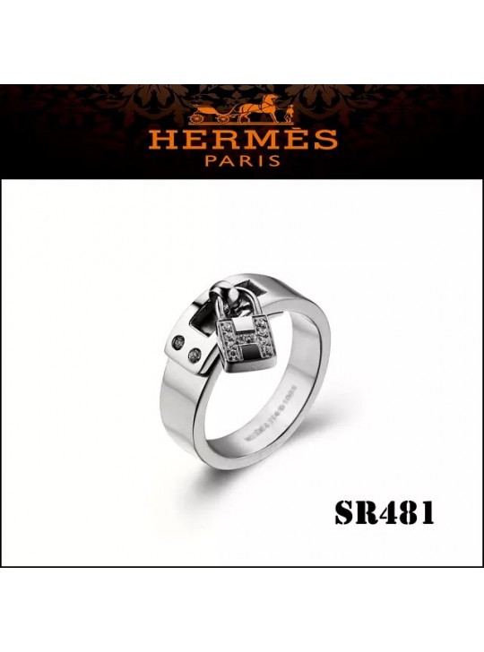 Hermes Kelly H Lock Cadena Charm Ring in Silver with Diamonds
