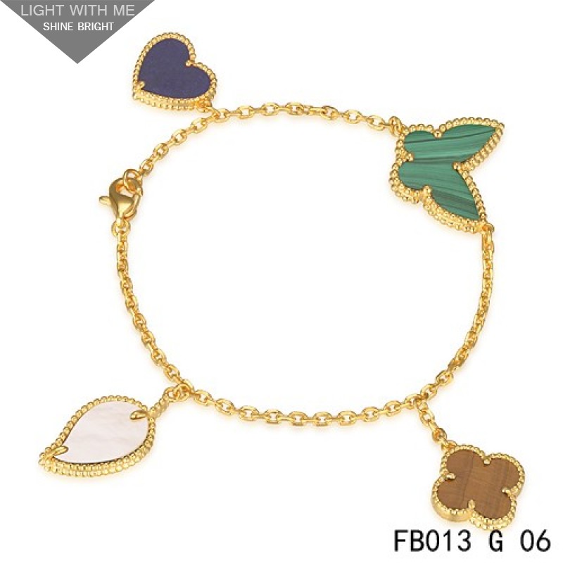 Lucky Alhambra Yellow Gold Bracelet with 4 Stone Combination Motifs CHLB0601